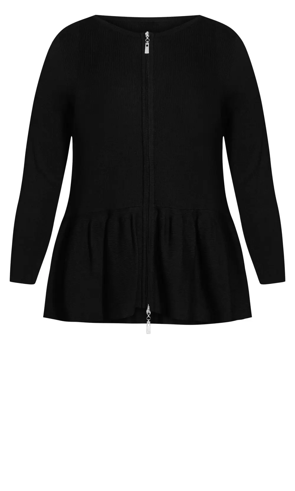 Evans Black Zip Front Frill Cardigan