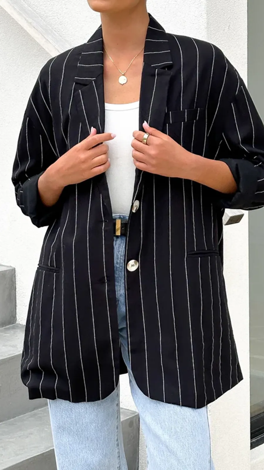 Black Pinstripe Versatile Suit Jacket
