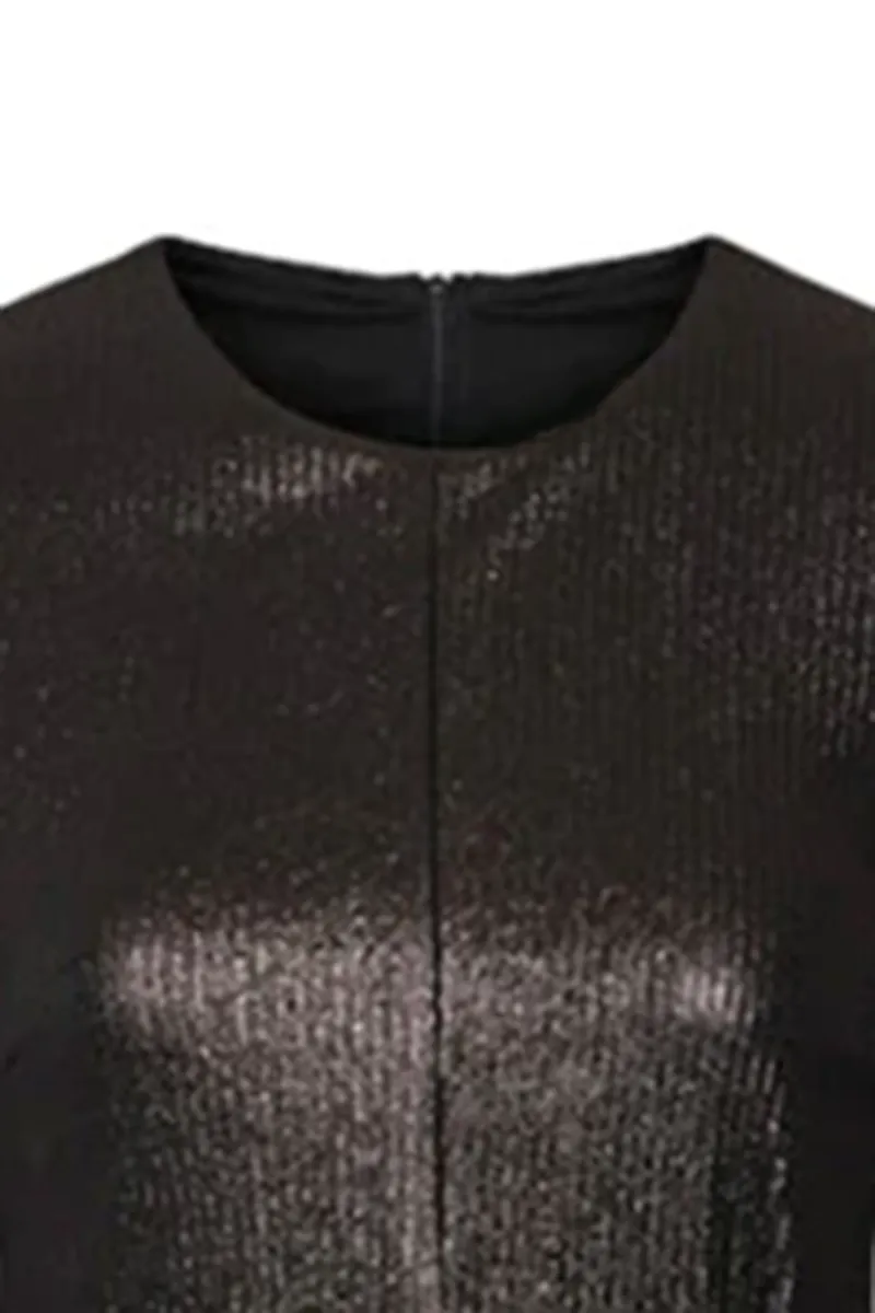 Crew Neck Maxi Dress with Metallic Fibres