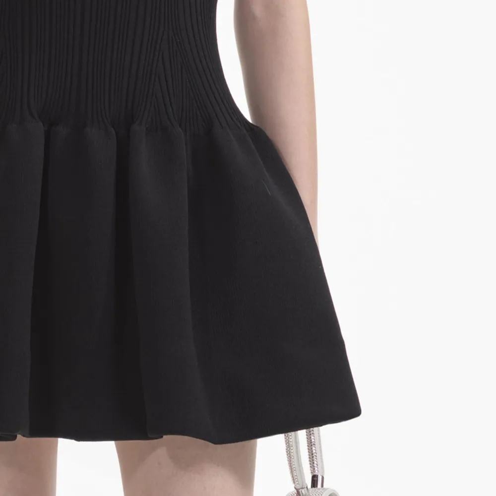 Black Knit Bow Mini Dress