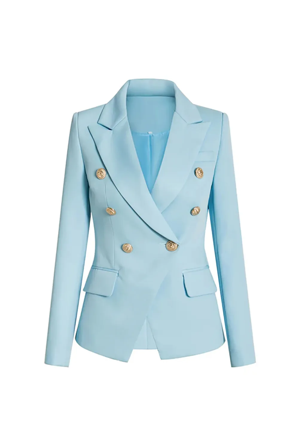 Classic Peak Lapel Shoulder Pad Double Breasted Cinch Waist Blazer