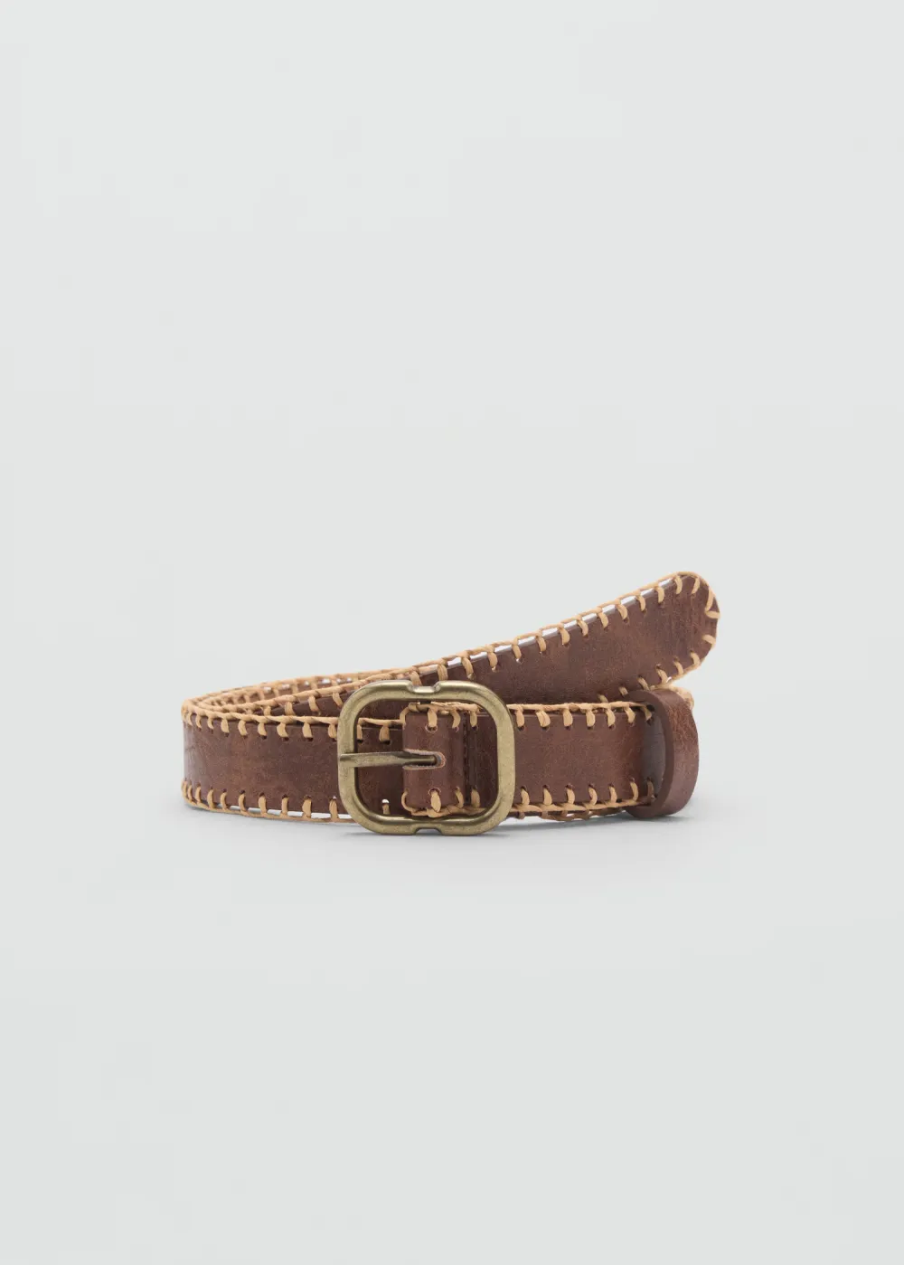 Casual Style Brown Belts With Decorative Stitching