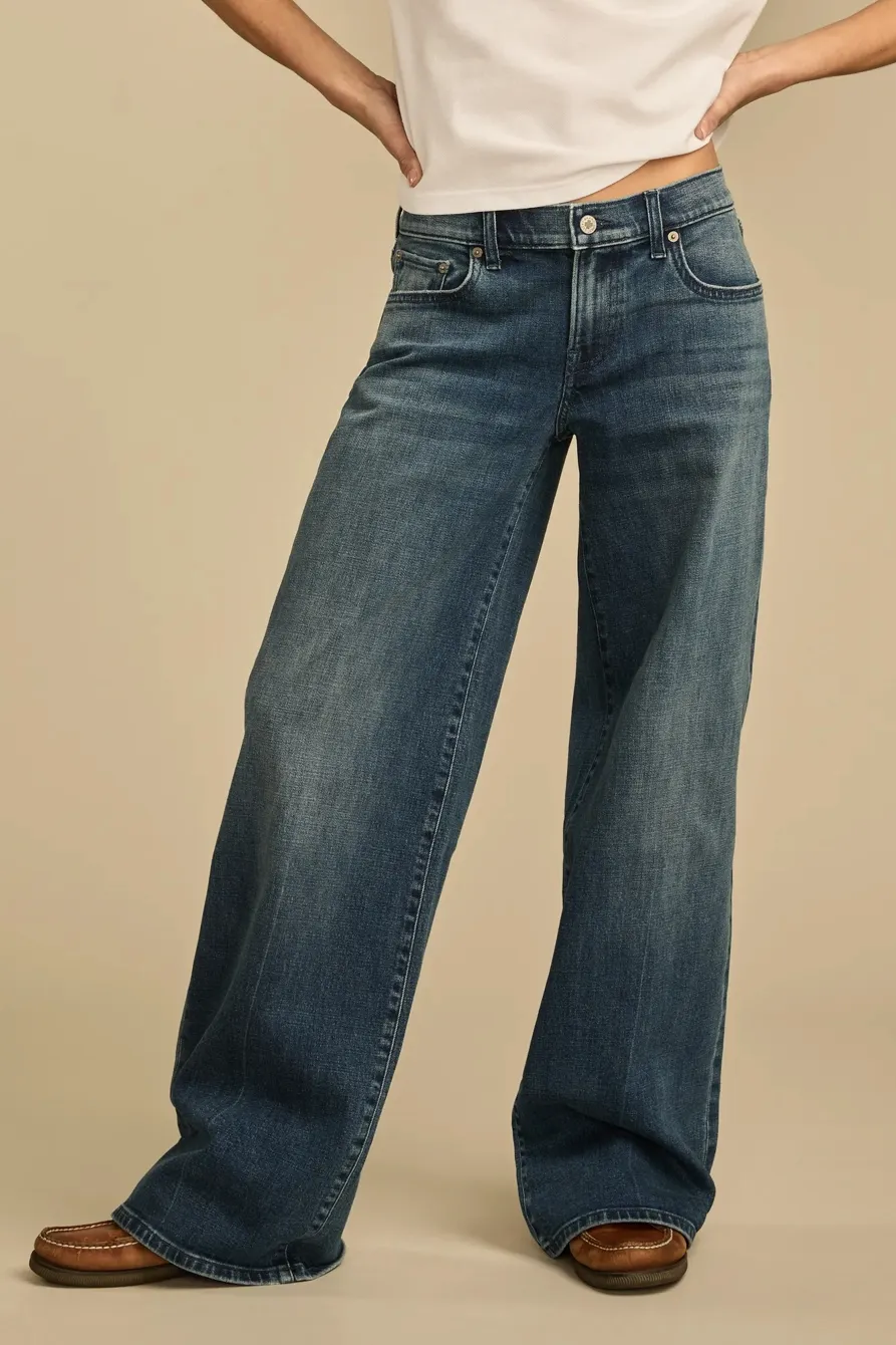 Dark Wash Denim Mid Rise Sweet Wide Leg
