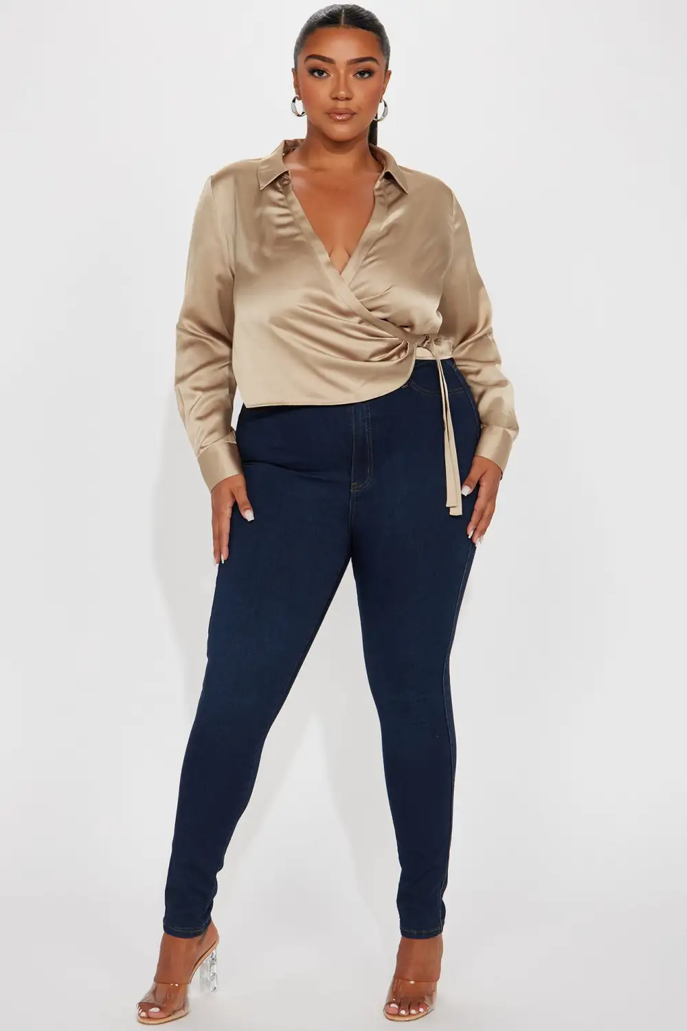 Zeal Satin Surplice Top - Taupe