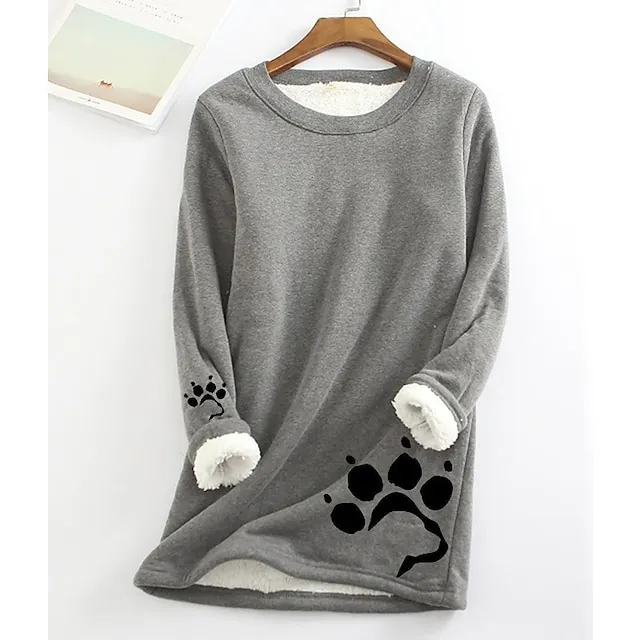 Women's Plus Size Sweatshirt Pullover Sherpa Fleece Lined Graphic Warm Sports Fuzzy Yellow Pink Dark Pink Street Casual Round Neck Long Sleeve Top Micro-elastic Fall & Winter