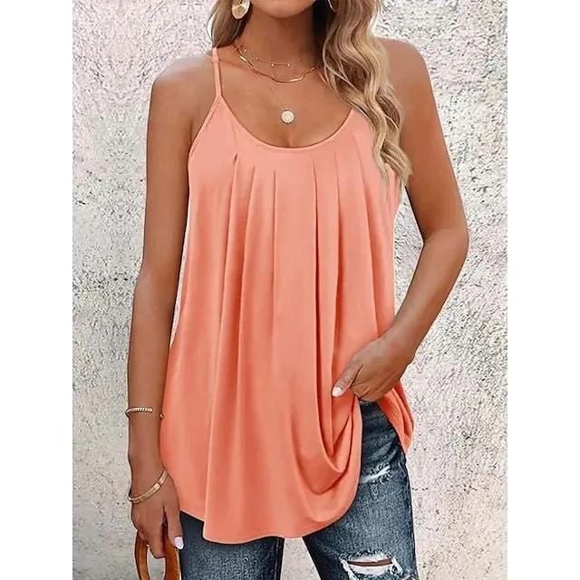 Women's Tank Top Camisole Plain Black White Light Green Sleeveless Casual Hawaiian Basic Round Neck Regular Fit