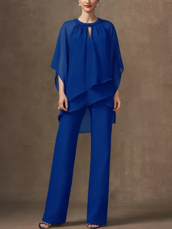 Chiffon Mother Sequin Top Trousers Set