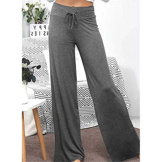 Women's Loungewear Pants Nighty 1 PCS Pure Color Fashion Simple Comfort Home Daily Vacation Cotton Breathable Long Pant Elastic Waist Basic Summer Spring Black Wine