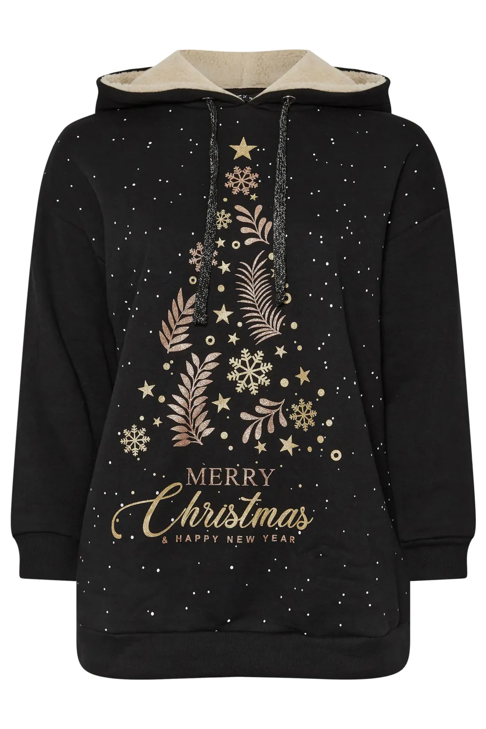 YOURS Curve Black 'Merry Christmas' Hoodie