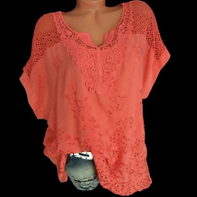 Women's Shirt Blouse Plain Black White Red Embroidered Short Sleeve Daily Going out Weekend Streetwear Basic Casual V Neck Regular Fit Summer Spring