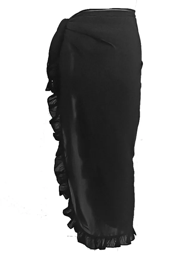 Women's Swimwear Cover Up Swim Shorts wrap Normal Swimsuit Ruffle Pure Color Black White Yellow Pink Red Bathing Suits New Vacation Fashion