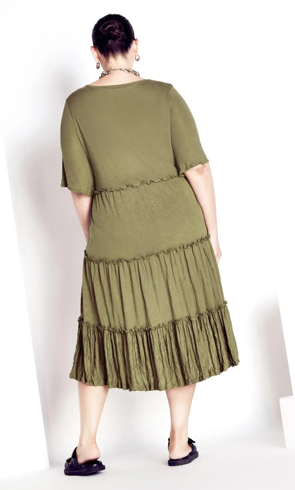 Evans Khaki Tiered Midaxi Dress