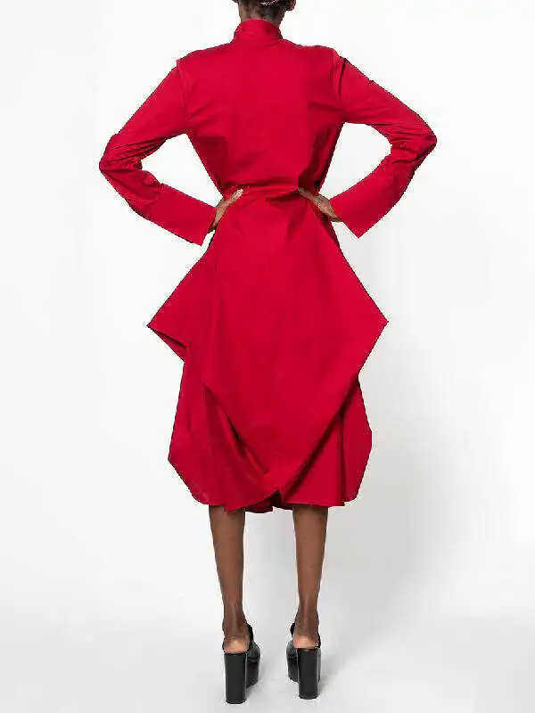 Stylish Loose Stand-Collar Long Sleeves Midi Dress