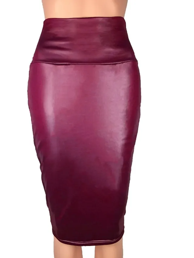 Women's Pencil Bodycon Midi Faux Leather Black Wine Blue Brown Skirts Spring & Fall Mid Waist Basic Daily Wear S M L