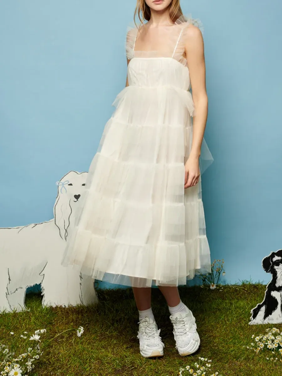Regular Tulle Midi Dress