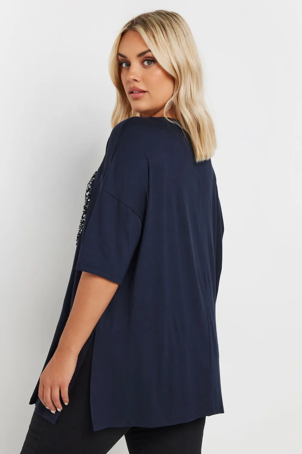 YOURS Curve Red Heart Sequin Embellished T-Shirt