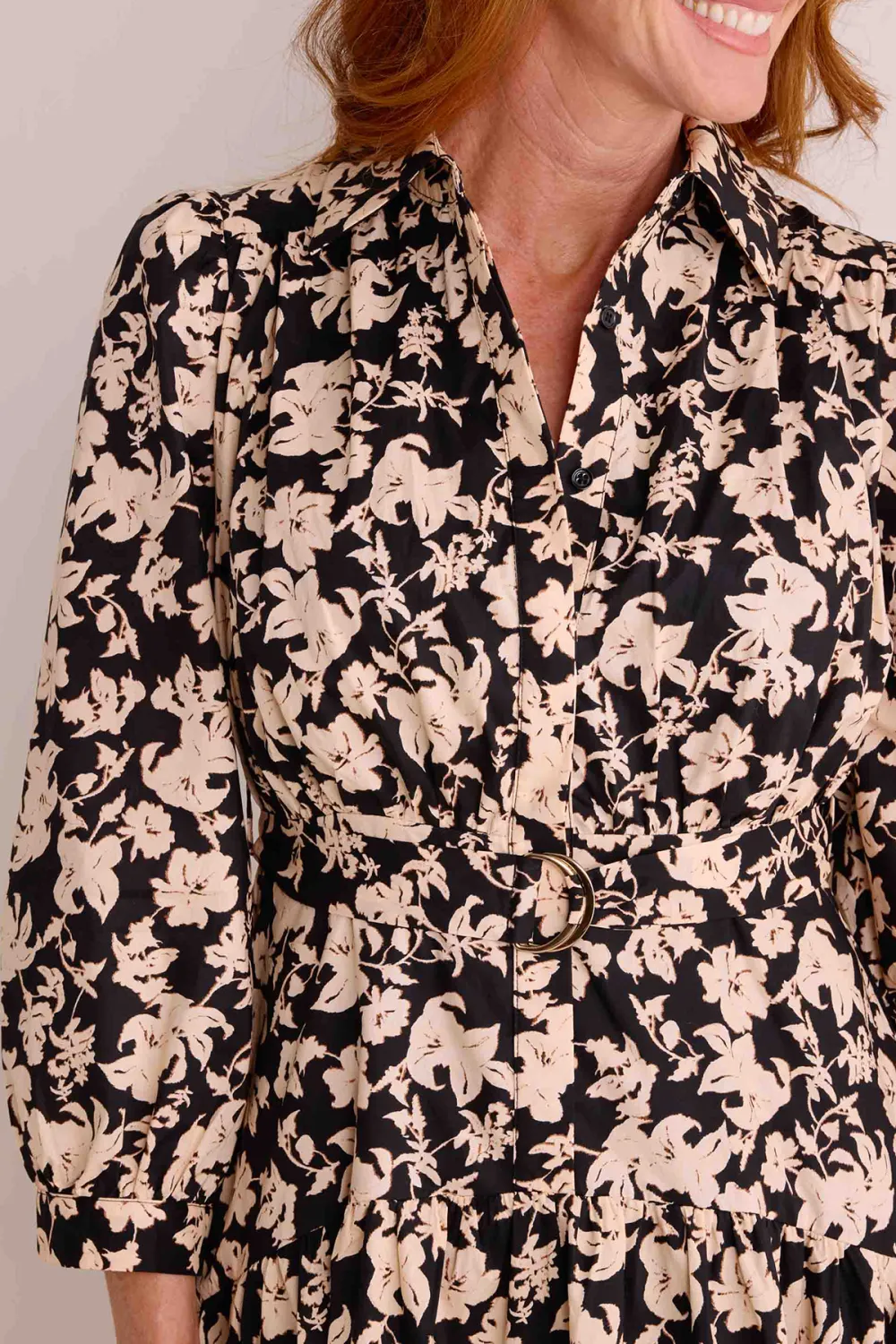 Brown Floral Print Long Sleeve Maxi Dress