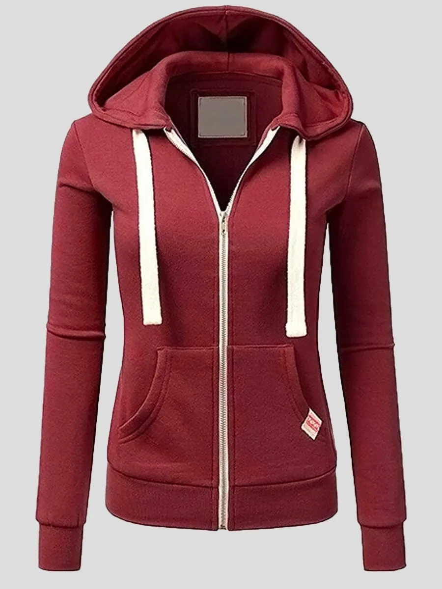 Women's Coats Sports Cardigan Zip Pocket Hooded Coat