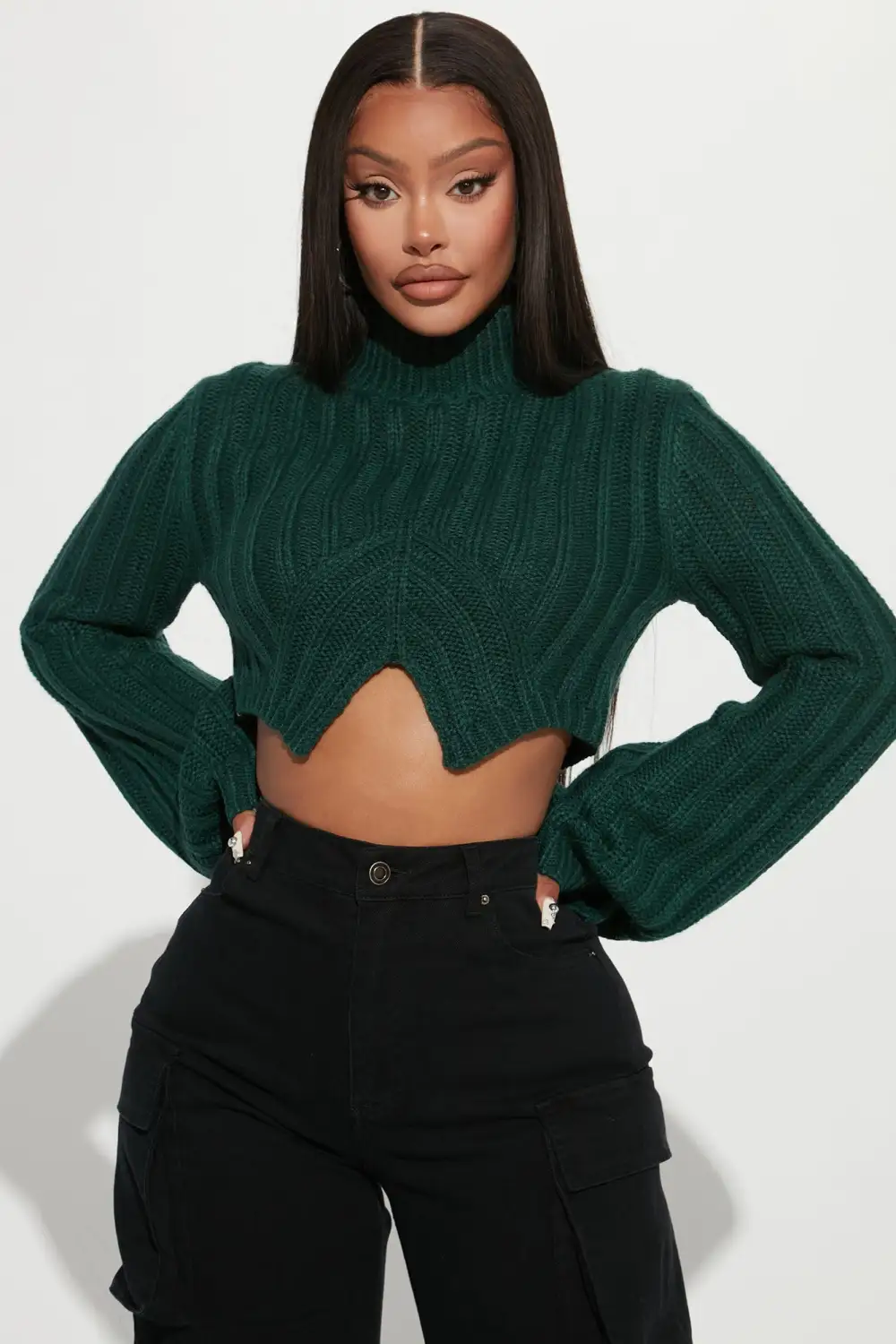 Rebel Heart Cropped Turtleneck Sweater - Hunter