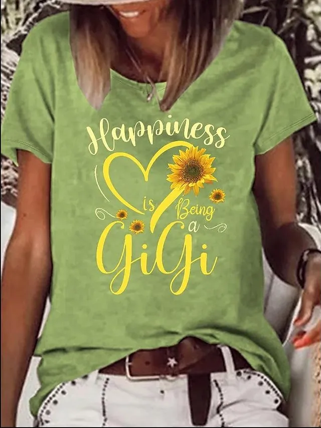 Women's T shirt Tee Black Pink Blue Leopard Heart Print Short Sleeve Holiday Weekend Basic Round Neck Regular Floral Painting S