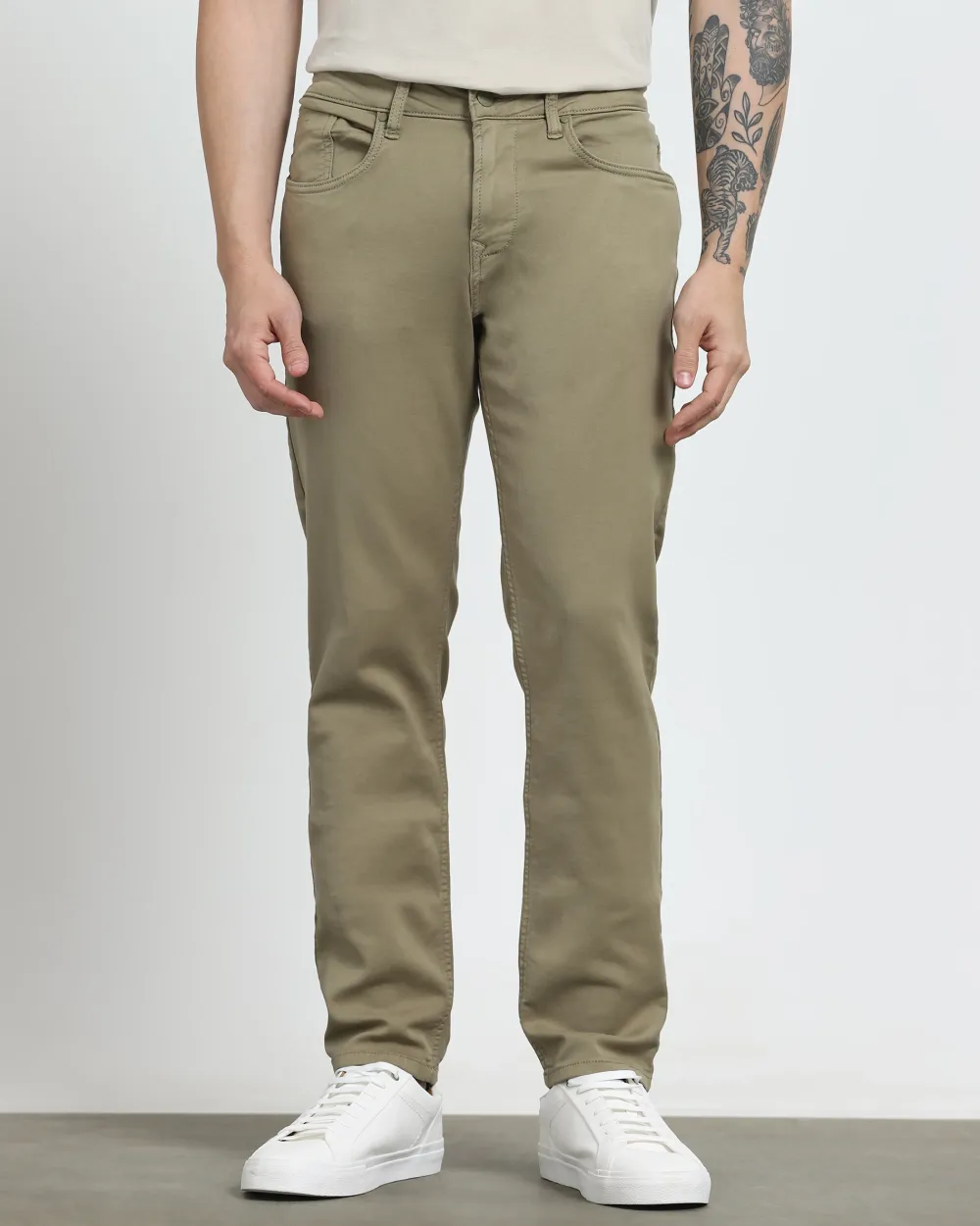 Classic Versatile And Comfortable Straight Light Olive Jeans