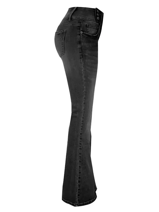 Women‘s Flare Low Rise Jeans Bootcut Full Length Denim Wide Leg Micro-elastic High Waist Fashion Casual Daily Light Blue Black S M