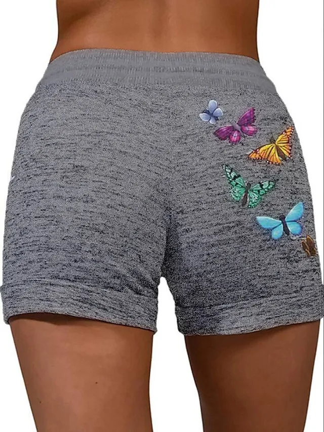 Women's Shorts Sunday Shorts Cotton Blend Gray Black Mid Waist Athleisure Casual Weekend Side Pockets Print Micro-elastic Short Comfort Animal S M L XL XXL
