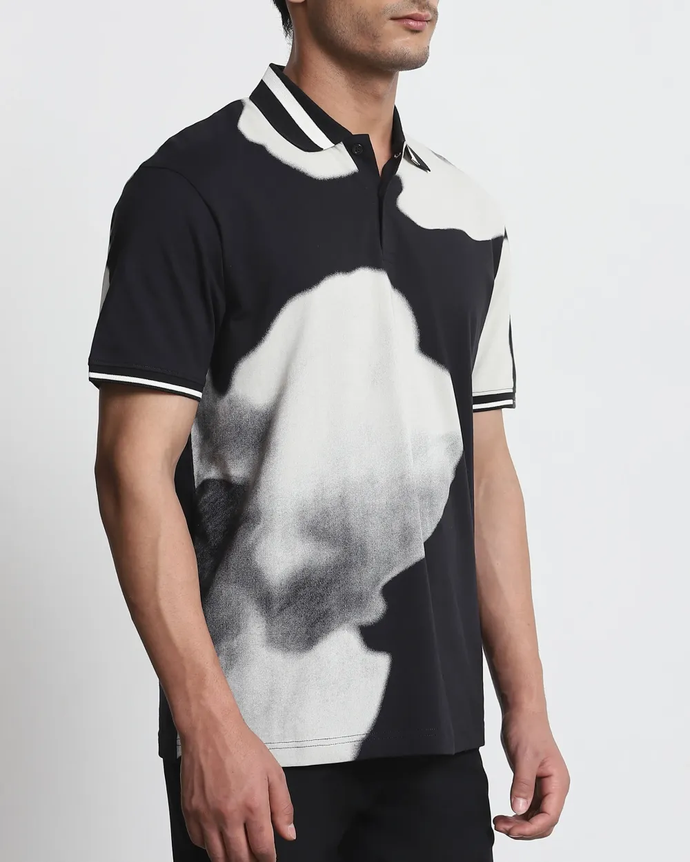 Daily Simple Soft  Black Floral Print Polo Shirt