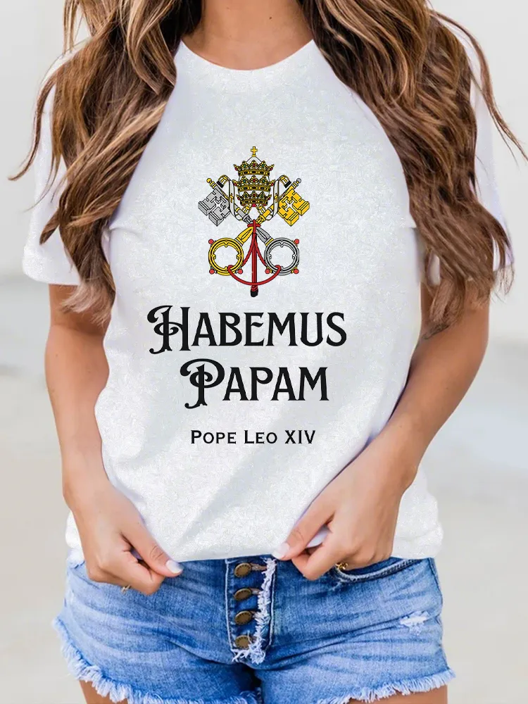 Women'S 2025 Habemus Papam Pope Leo Xiv Round-Neck Short-Sleeved T-Shirt