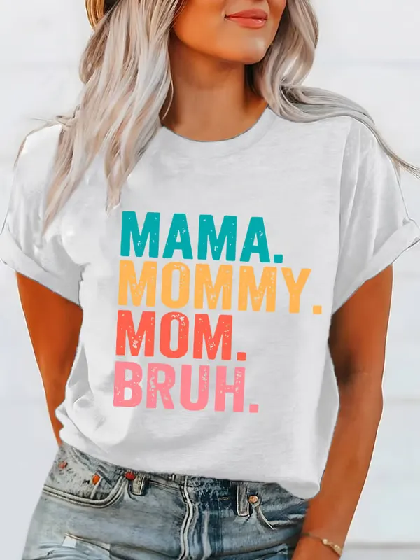 Women'S T-Shirt Women'S Mother'S Day Printed Crew Neck T-Shirt Cotton Short Sleeves Comfortable
