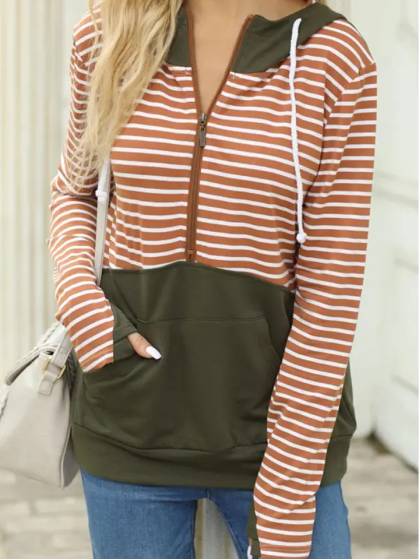 Personal Color Contrast All-Match Striped  Hoodie