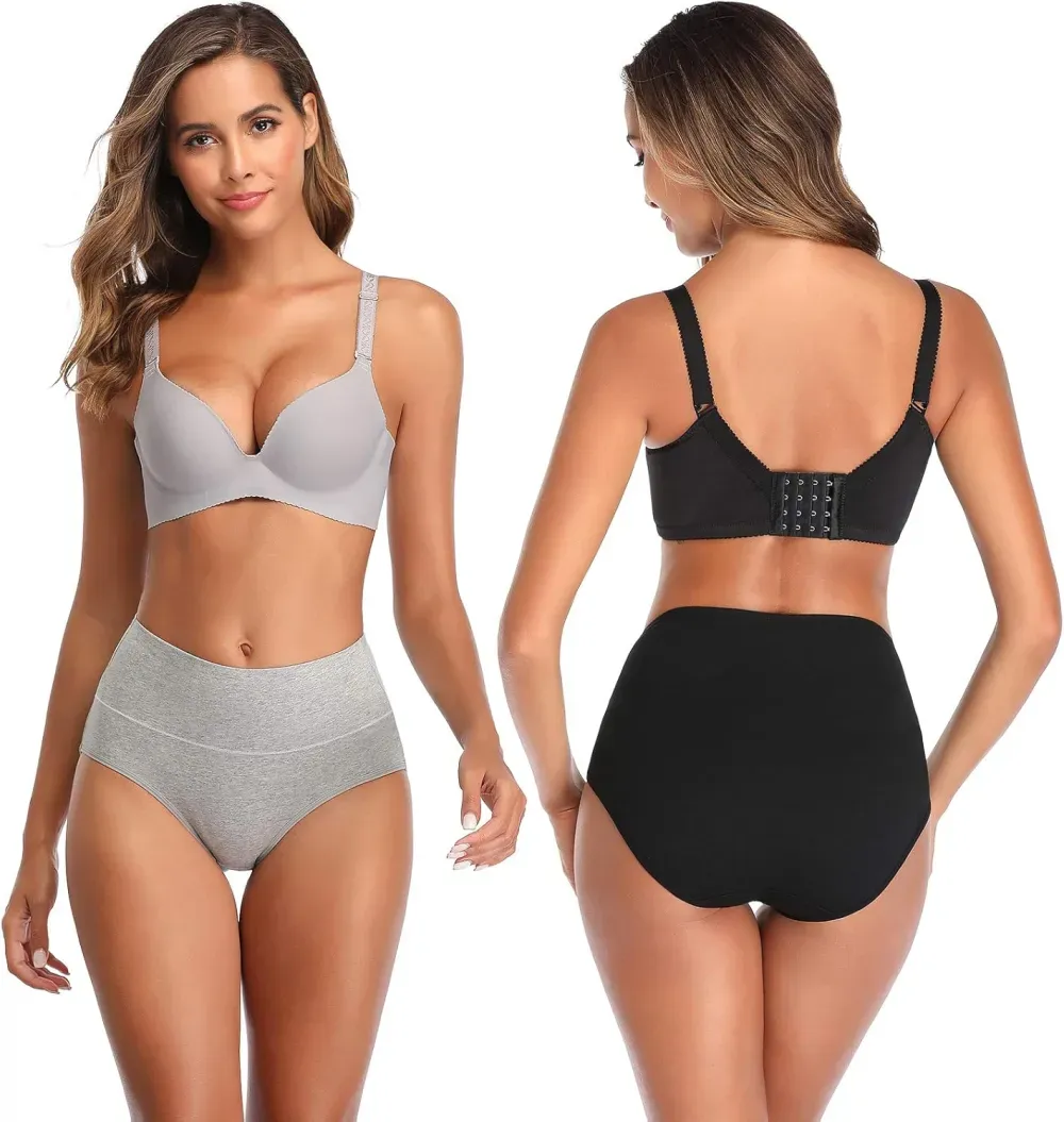 Womens Underwear,Cotton Mid Waist No Muffin Top Full Coverage Brief Ladies Panties Lingerie Undergarments for Women Multipack