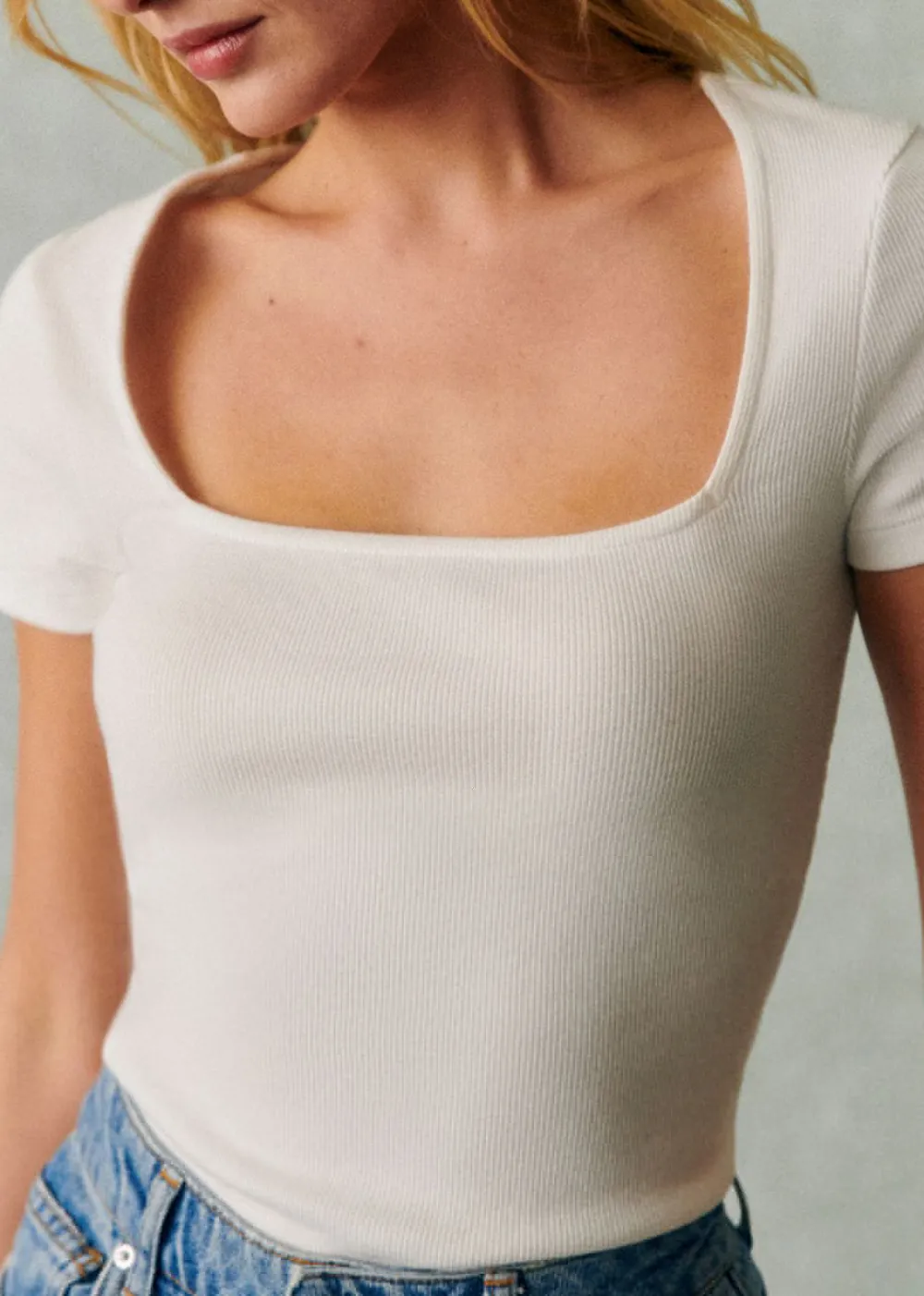 Square Neck Organic Cotton Short-Sleeved T-Shirt