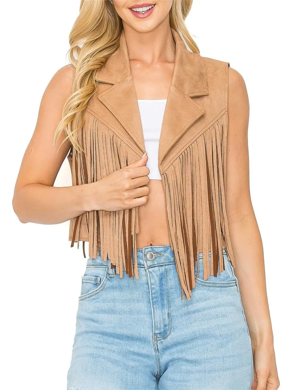 Tan Western - Style Fringe Vest