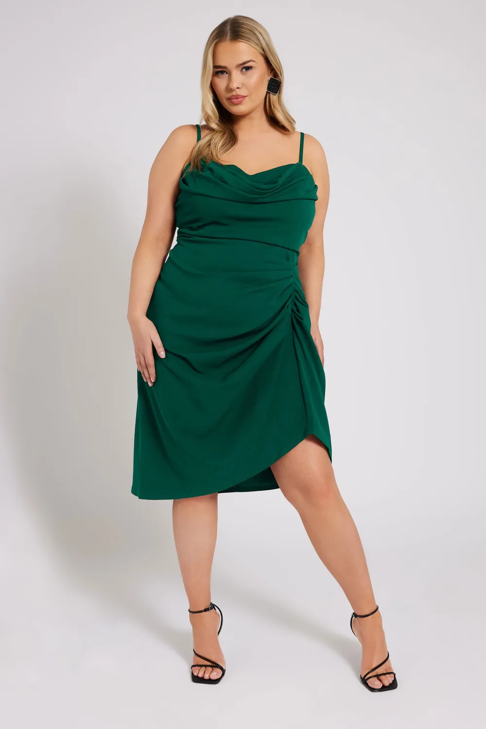 YOURS LONDON Curve Green Cowl Neck Gathered Dress