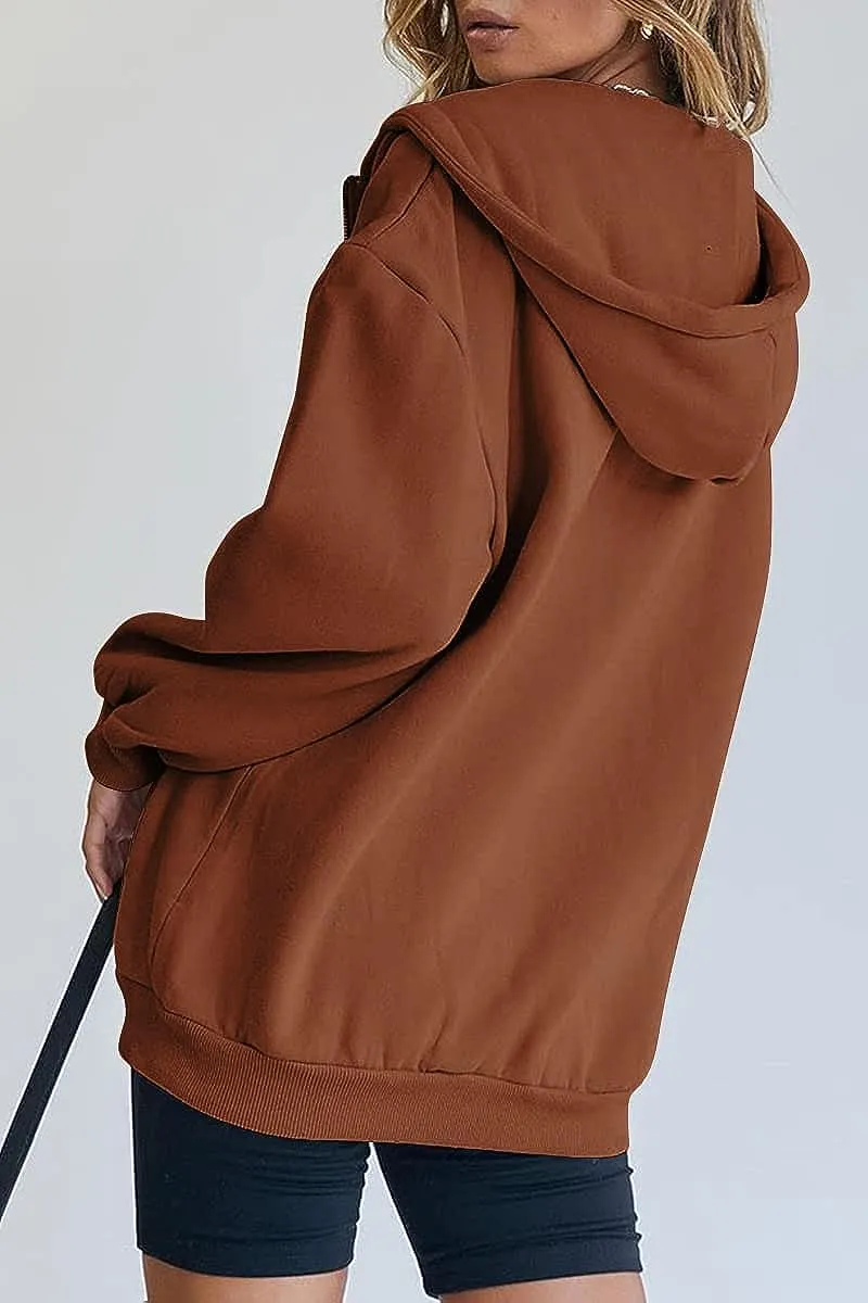 Women's Cute Hoodies Teen Girl Fall Jacket Oversized Sweatshirts Casual Drawstring Zip Up Y2K Hoodie with Pocket