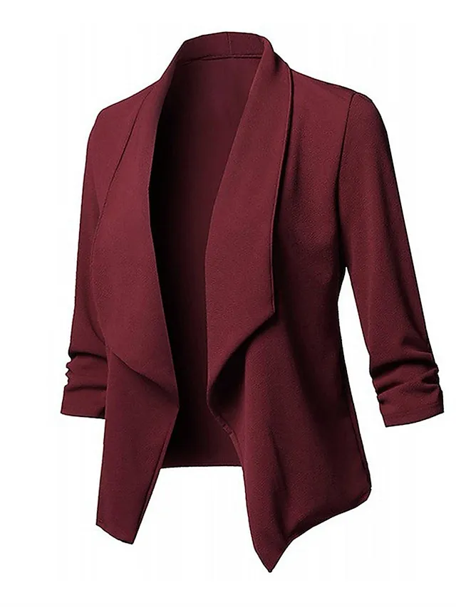 Women's Casual Jacket Work Street Daily Fall Winter Coat Regular Fit Warm Breathable Comtemporary Stylish Casual Jacket Long Sleeve Plain Slim Fit Black White Wine