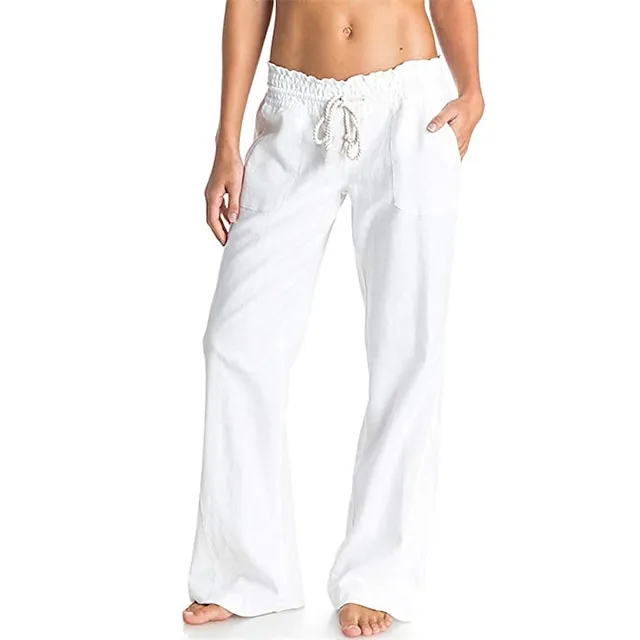 Women's Loungewear Bottom Nighty Pure Color Simple Comfort Sport Home Street Daily Cotton And Linen Breathable Gift Long Pant Elastic Waist Spring Summer White Black