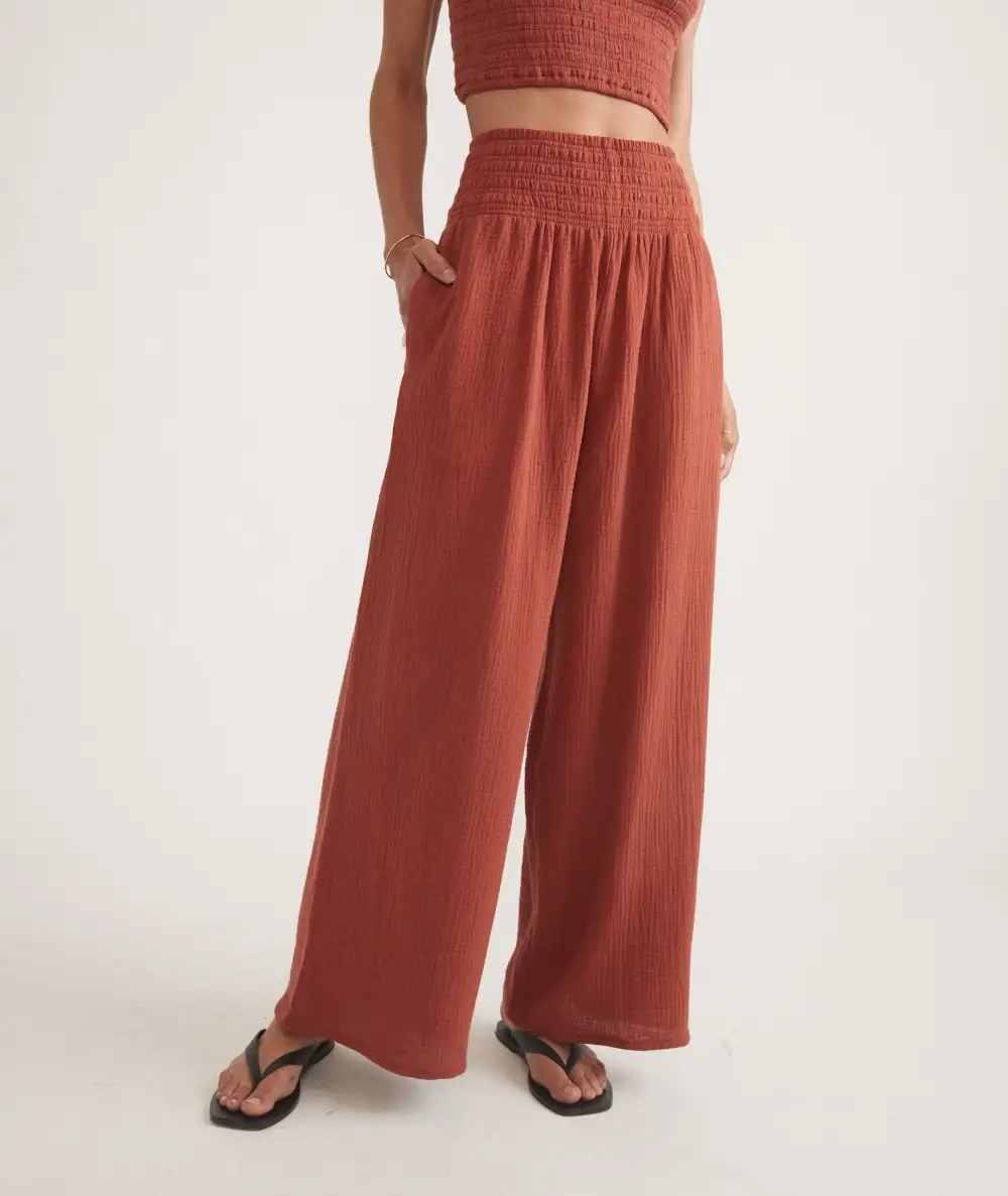 Rust-Colored Wide-Leg Palazzo Trousers