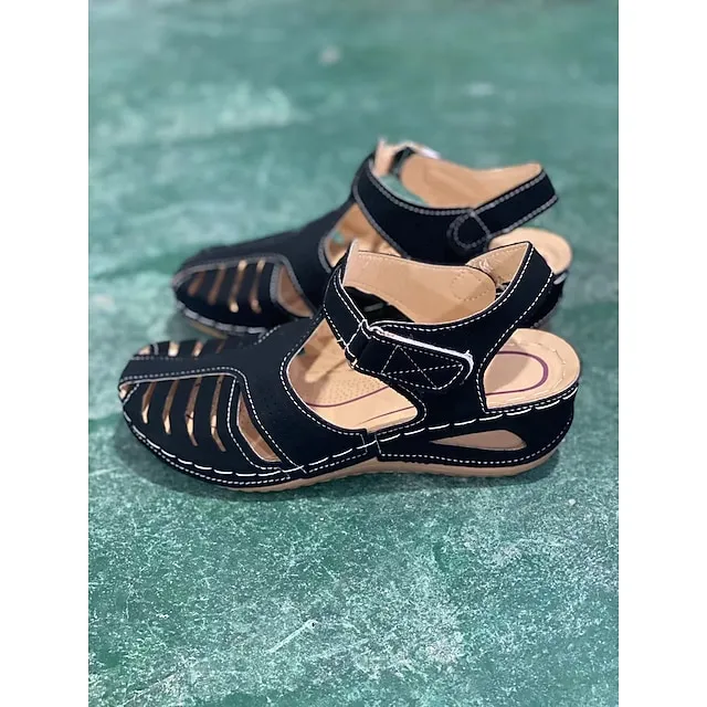 Women's Sandals Comfort Shoes Barefoot Sandals Daily Walking Wedge Sandals Summer Wedge Heel Closed Toe Open Toe Minimalism Walking Shoes Faux Leather Magic Tape Black Red Light Grey