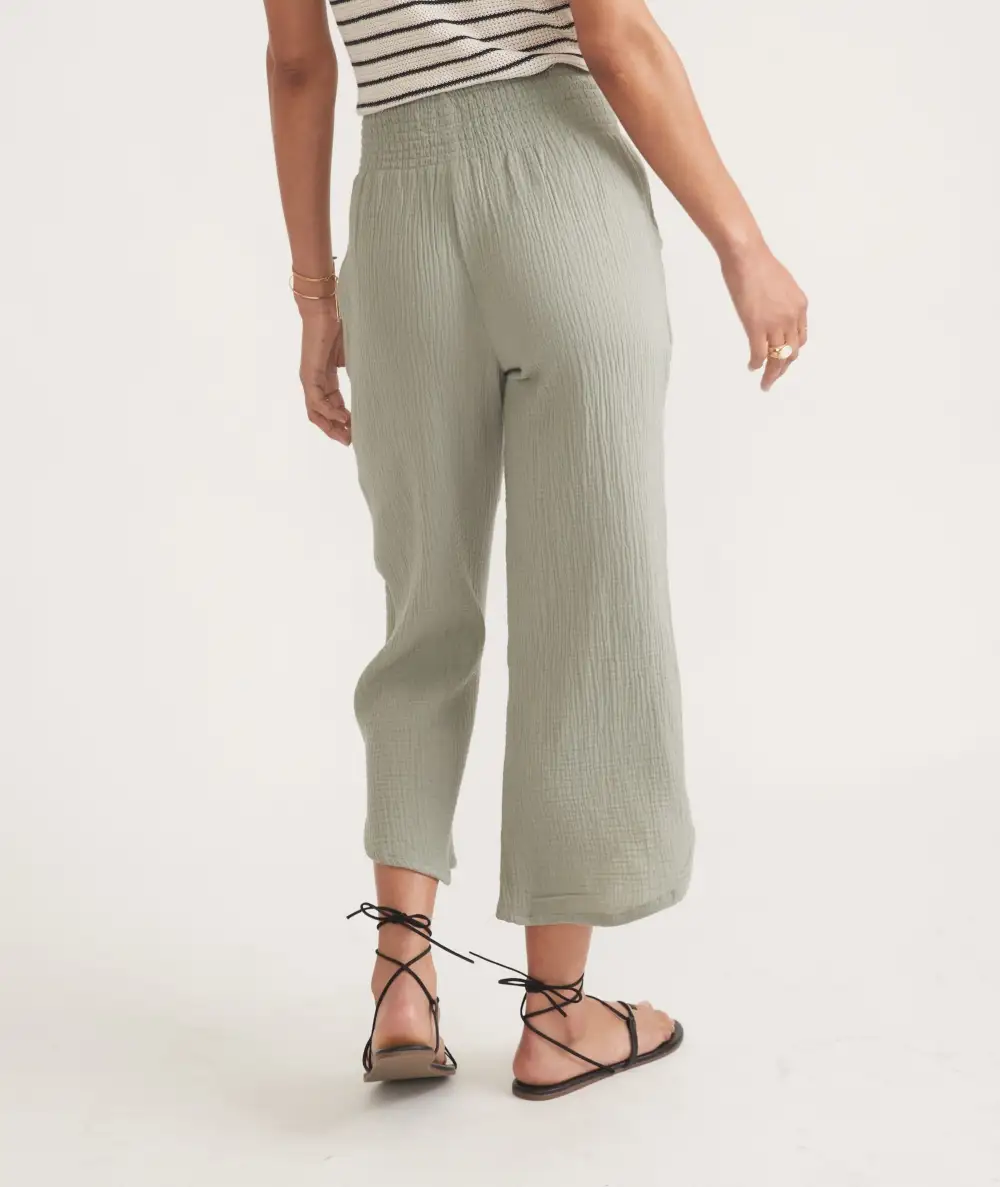 Olive Green Textured Cropped Pants