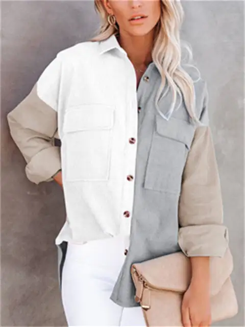 Color Block Buttons Shirt With Pockets