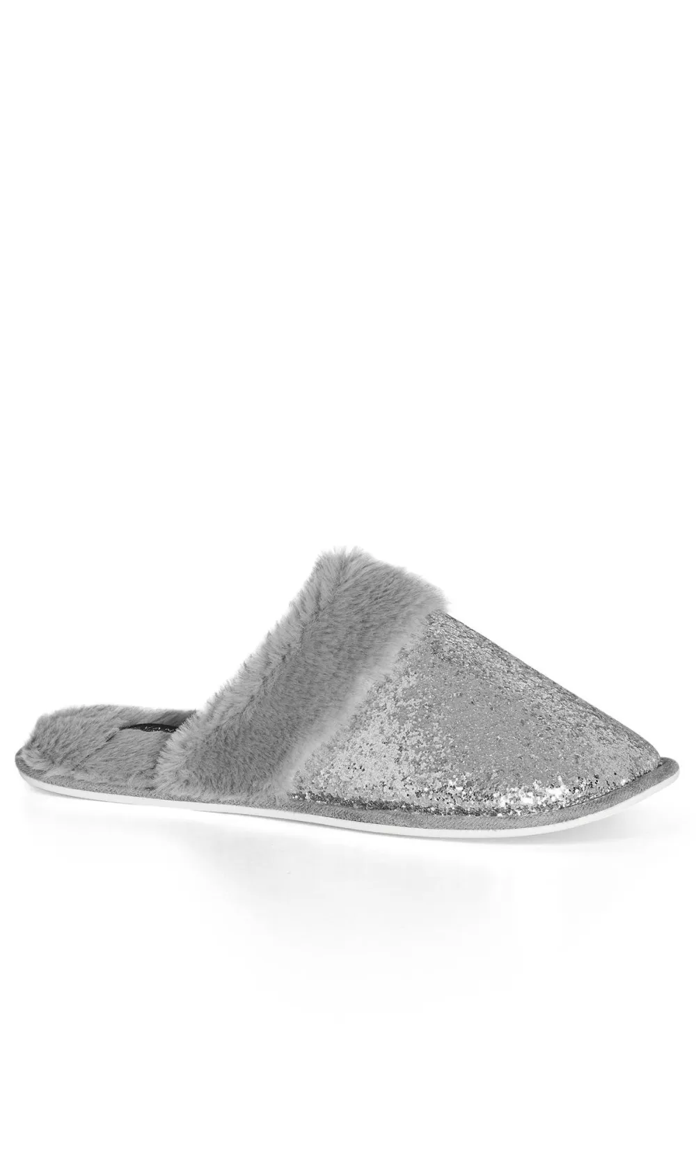 Evans Silver Glitter Faux Fur Lined Slipper