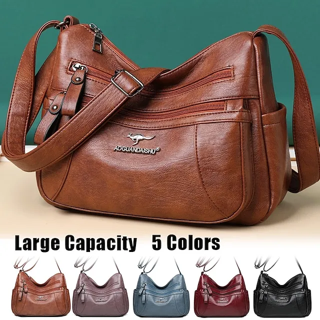 Women's Crossbody Bag Shoulder Bag Hobo Bag PU Leather Outdoor Daily Holiday Zipper Large Capacity Waterproof Lightweight Solid Color 1077 brown 1077 purple 1077 red