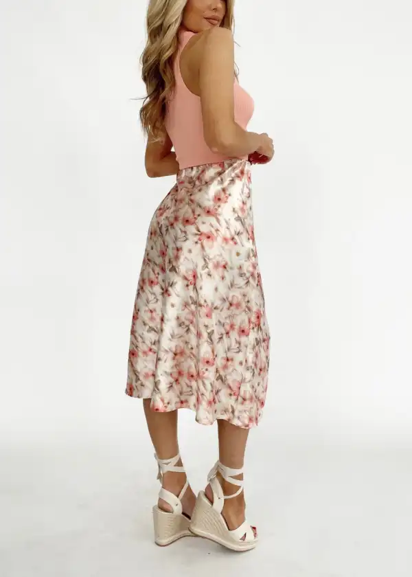 Blush Floral Satin Skirt