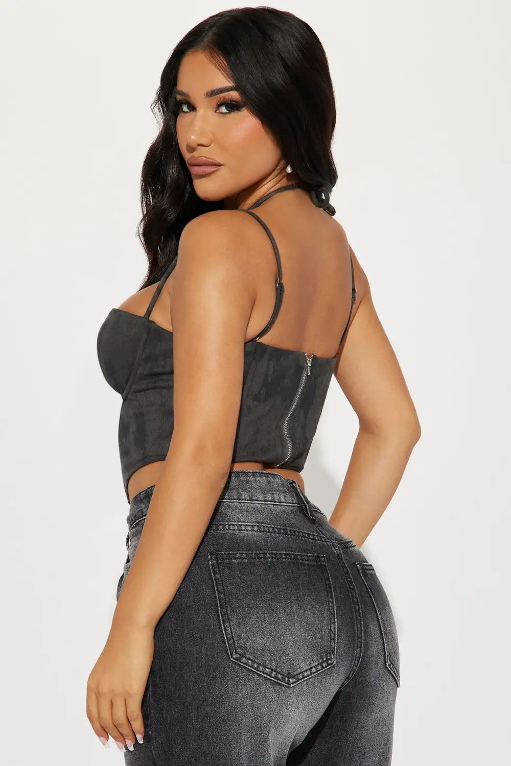 Delicate Mood Faux Suede Corset Top - Charcoal