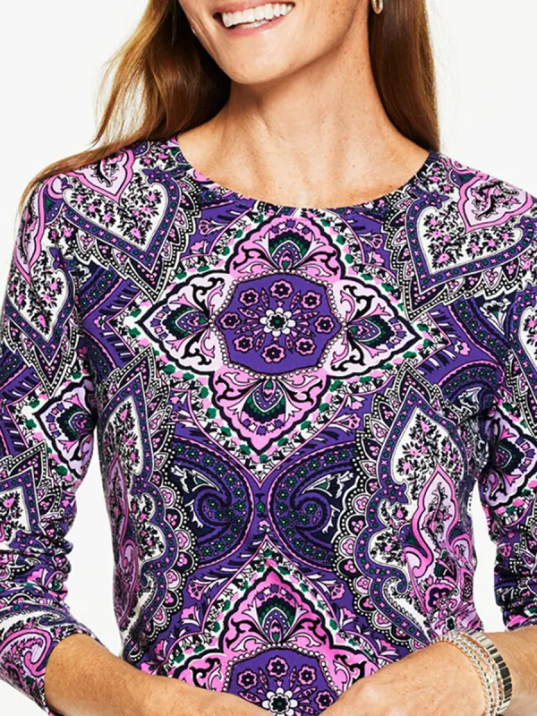Women's Artistic Ornate Floral Patterned Long Sleeved T-Shirt