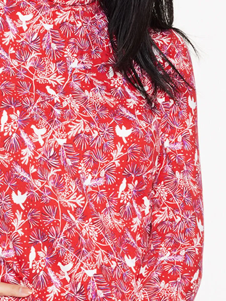 Women's Fashionable Floral And Bird Pattern Cotton Pullover Sweater