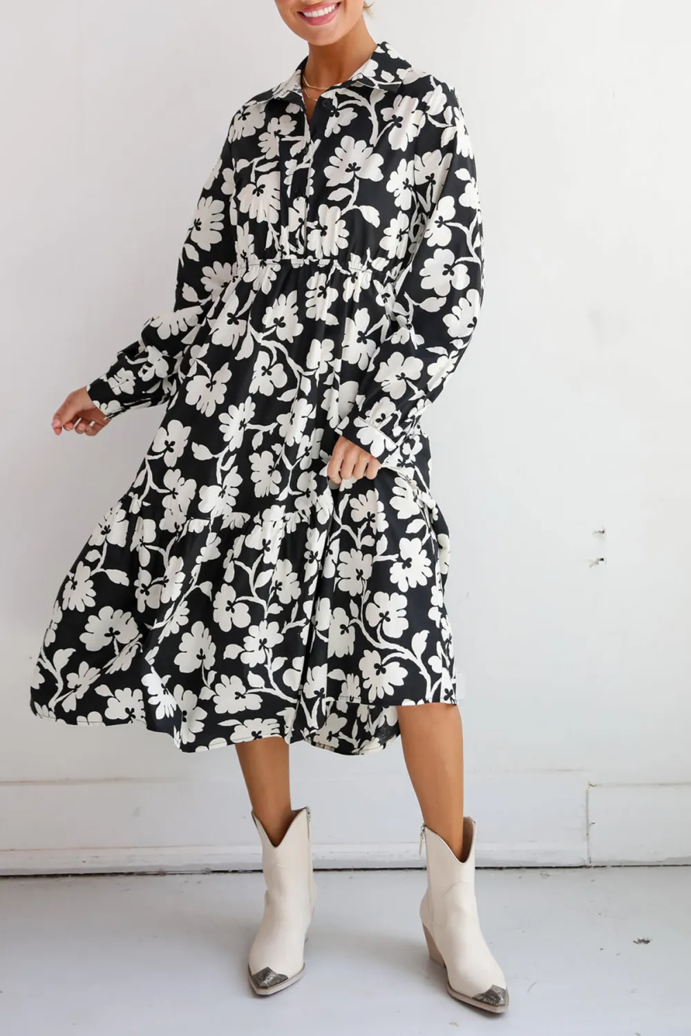 Charmed Perfection Black Floral Midi Dress