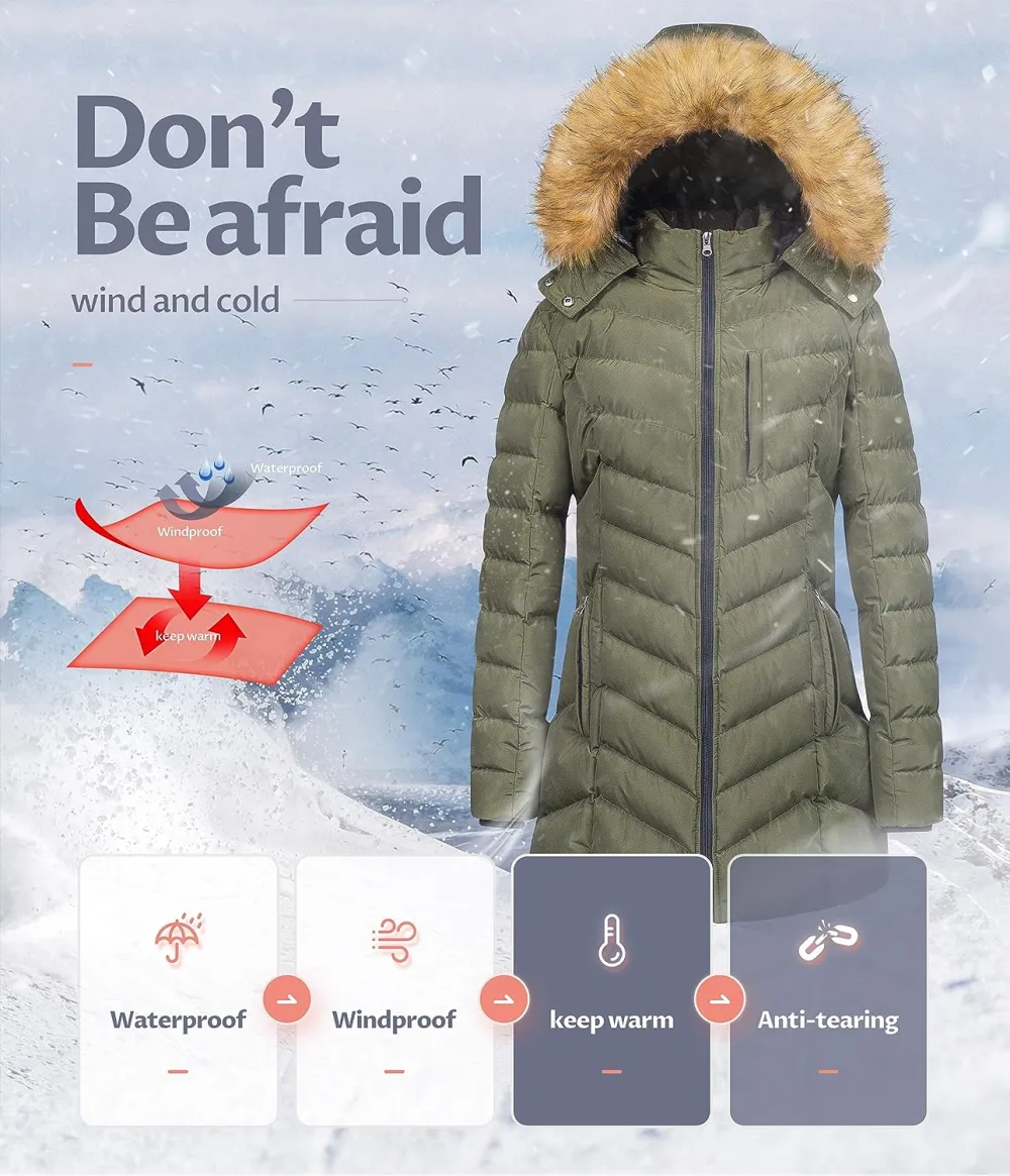 US Women's Winter Hooded Coat Waterproof Warm Long Puffer Jacket Parka